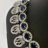 Navy Blue & Silver Tone CZ Necklace Earrings Set | Elegant Statement Jewelry
