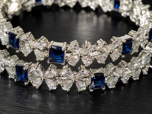 Sapphire Blue Floral Crystal Bangles