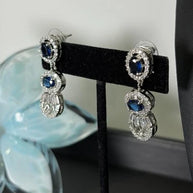 Navy Blue & Silver Tone CZ Necklace Earrings Set | Elegant Statement Jewelry
