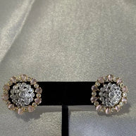 Baby Pink CZ Floral Stud Earrings Gold Tone Party Jewelry