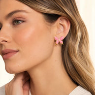 Pink Butterfly Stud Earrings Gold Tone Elegant Feminine Fashion Jewelry