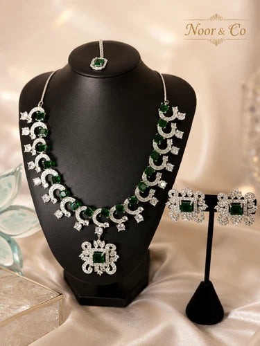Emerald Green Royale American Diamond Necklace Set