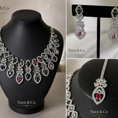 Multicolour Royale American Diamond Necklace Set