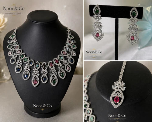 Multicolour Royale American Diamond Necklace Set