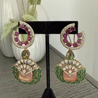 Luxury Pink & Green Statement Earrings | Pakistani Jewelry | Bridal Earrings