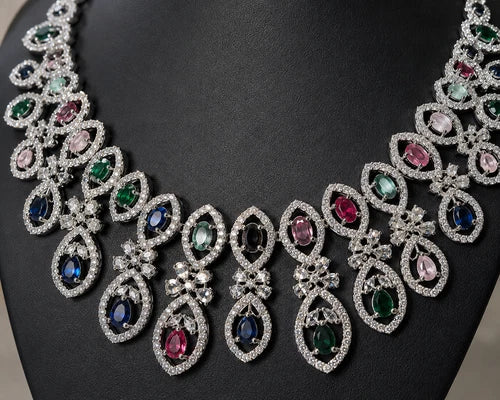 Multicolour Royale American Diamond Necklace Set