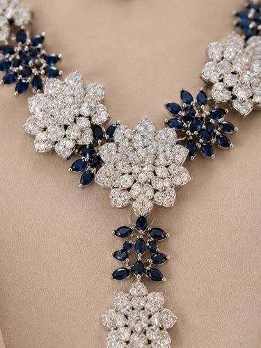 Midnight Sapphire Floral American Diamond Set
