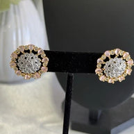 Baby Pink CZ Floral Stud Earrings Gold Tone Party Jewelry