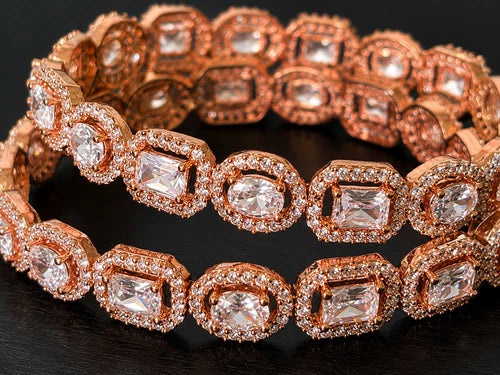 Noor & Co Rose Gold Crystal Bangle Set