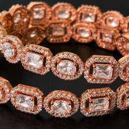 Noor & Co Rose Gold Crystal Bangle Set