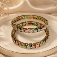 Multicolor CZ Flower Gold Tone Bangle Set Size 2.10 Indian Pakistani Jewelry