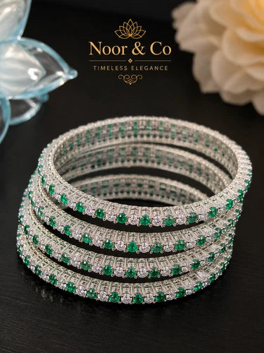 Emerald Green Sparkle Four-Bangle Set