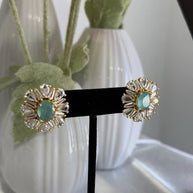 Mint Green CZ Round Stud Earrings Gold Tone Party Jewelry