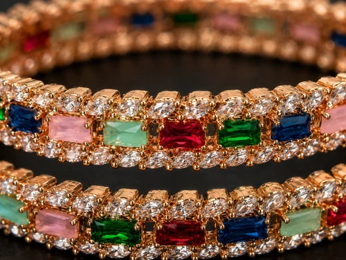 Multicolor Rose Gold Crystal Bangles