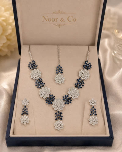 Midnight Sapphire Floral American Diamond Set