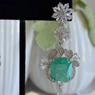 Mint Green CZ Silver Tone Drop Earrings Pakistani Indian Statement Jewelry