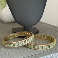 Mint Green CZ Gold Tone Bangle Bracelet Set of 2 Indian Pakistani Jewelry 2.10