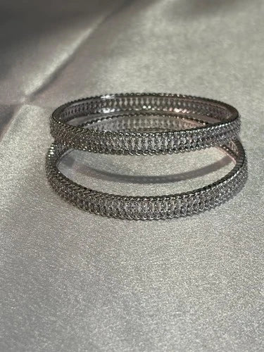 Silver Tone CZ Bangle Set Size 2.10 Indian Pakistani Bridal Party Jewelry