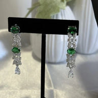 Emerald Green CZ Necklace & Earrings Set Silver Tone Wedding Jewelry