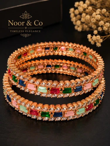 Multicolor Rose Gold Crystal Bangles