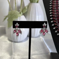 Ruby Pink CZ Necklace & Earrings Set Silver Tone Pakistani Jewelry