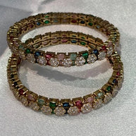 Multicolor CZ Flower Gold Tone Bangle Set Size 2.10 Indian Pakistani Jewelry