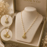 Gold Tone Shell Locket Necklace Pearl Look Hidden Pendant