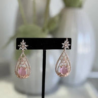 Baby Pink CZ Teardrop Earrings Rose Gold Tone Party Jewelry