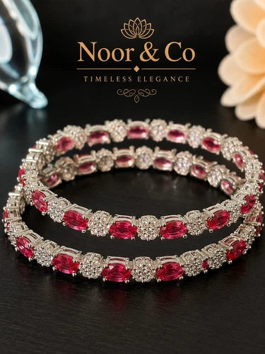 Noor & Co Ruby Pink Bloom Crystal Bangles