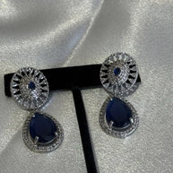 Sapphire Blue CZ Teardrop Earrings Silver Tone Party Jewelry