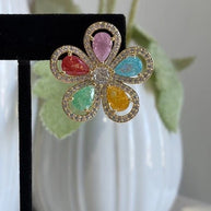 Multicolor Flower CZ Gold Tone Stud Earrings Pakistani Indian Jewelry