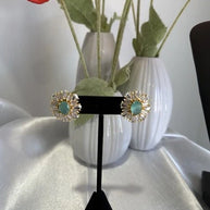 Mint Green CZ Round Stud Earrings Gold Tone Party Jewelry