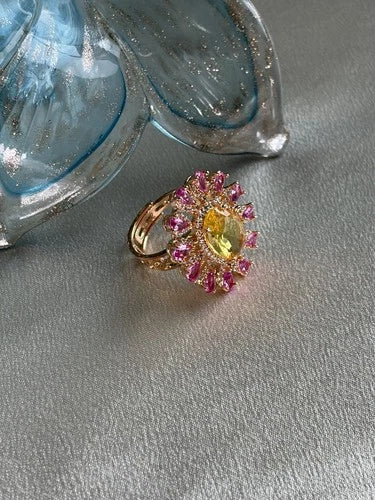 Golden Bloom Halo Statement Ring