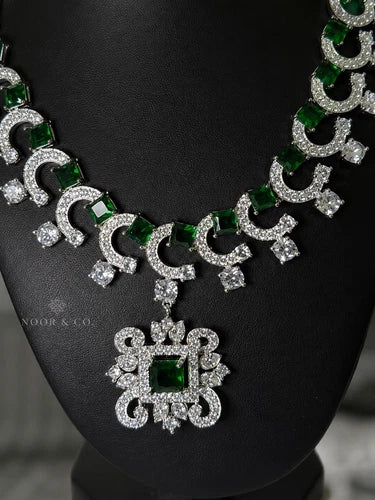 Emerald Green Royale American Diamond Necklace Set