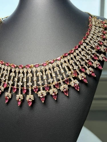 Crimson Cascade Statement Necklace & Earrings Set