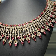 Crimson Cascade Statement Necklace & Earrings Set