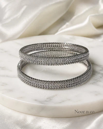 Silver Tone CZ Bangle Set Size 2.10 Indian Pakistani Bridal Party Jewelry