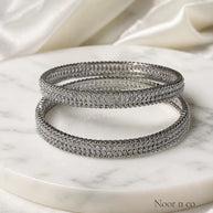 Silver Tone CZ Bangle Set Size 2.10 Indian Pakistani Bridal Party Jewelry