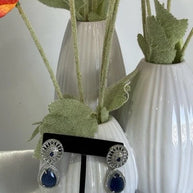 Sapphire Blue CZ Teardrop Earrings Silver Tone Party Jewelry