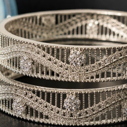 Silver Lattice Crystal Bangles