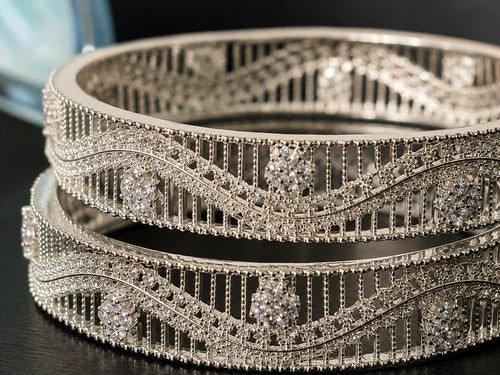 Silver Lattice Crystal Bangles