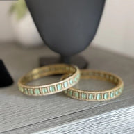 Mint Green CZ Gold Tone Bangle Bracelet Set of 2 Indian Pakistani Jewelry 2.10