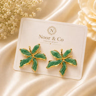 Floral Statement Stud Earrings Gold Tone – Black or Green