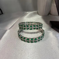 Emerald Green Silver Tone CZ Bangle Set Indian Pakistani Bridal Jewelry