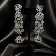 Mint Green CZ Silver Tone Chandelier Jhumka Earrings Pakistani Indian Jewelry