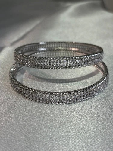Silver Tone CZ Bangle Set Size 2.10 Indian Pakistani Bridal Party Jewelry