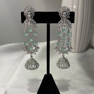 Mint Green CZ Silver Tone Chandelier Jhumka Earrings Pakistani Indian Jewelry