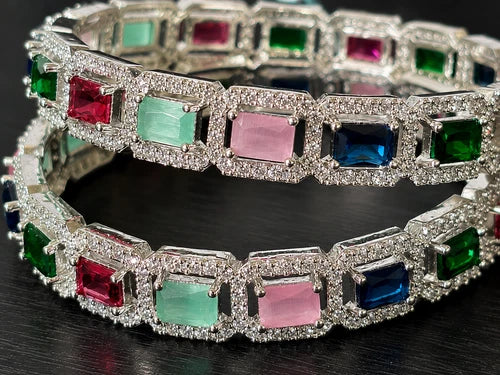 Noor & Co Multicolor Crystal Bangle Set