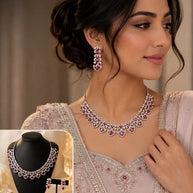 Ruby-toned American Diamond necklace and earring set