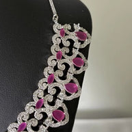 Ruby-toned American Diamond necklace and earring set